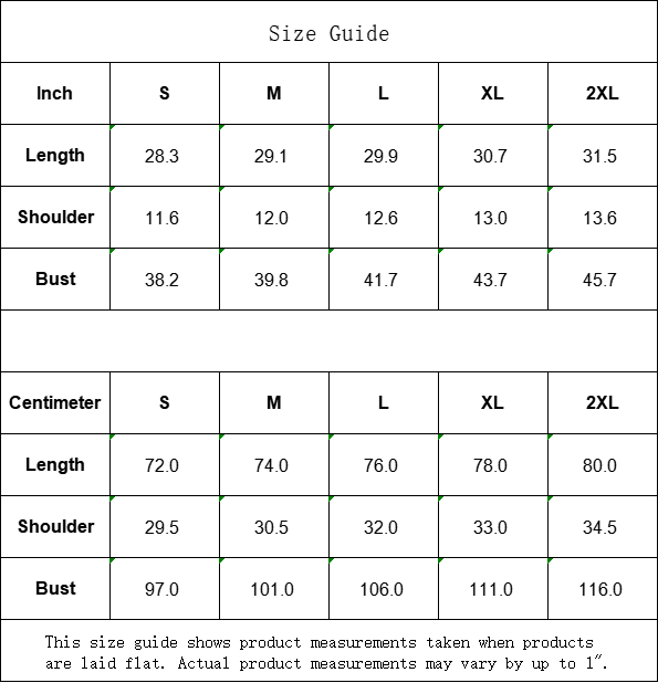 Size guide for Men's O-neck Long Tank Top displaying measurements in inches and centimeters.