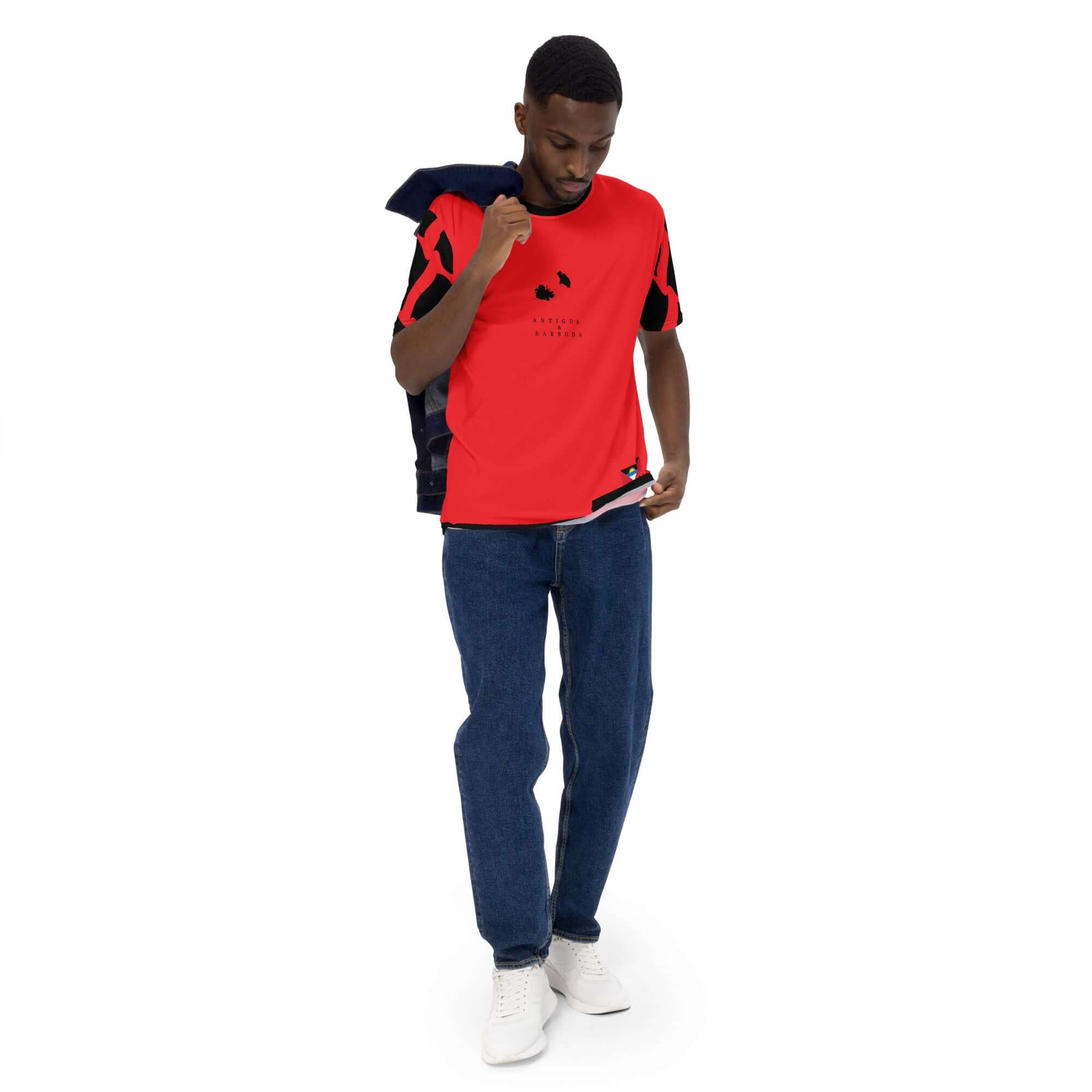 Antigua & Barbuda Off Script Men's t-shirt (Red)-Fete Massive