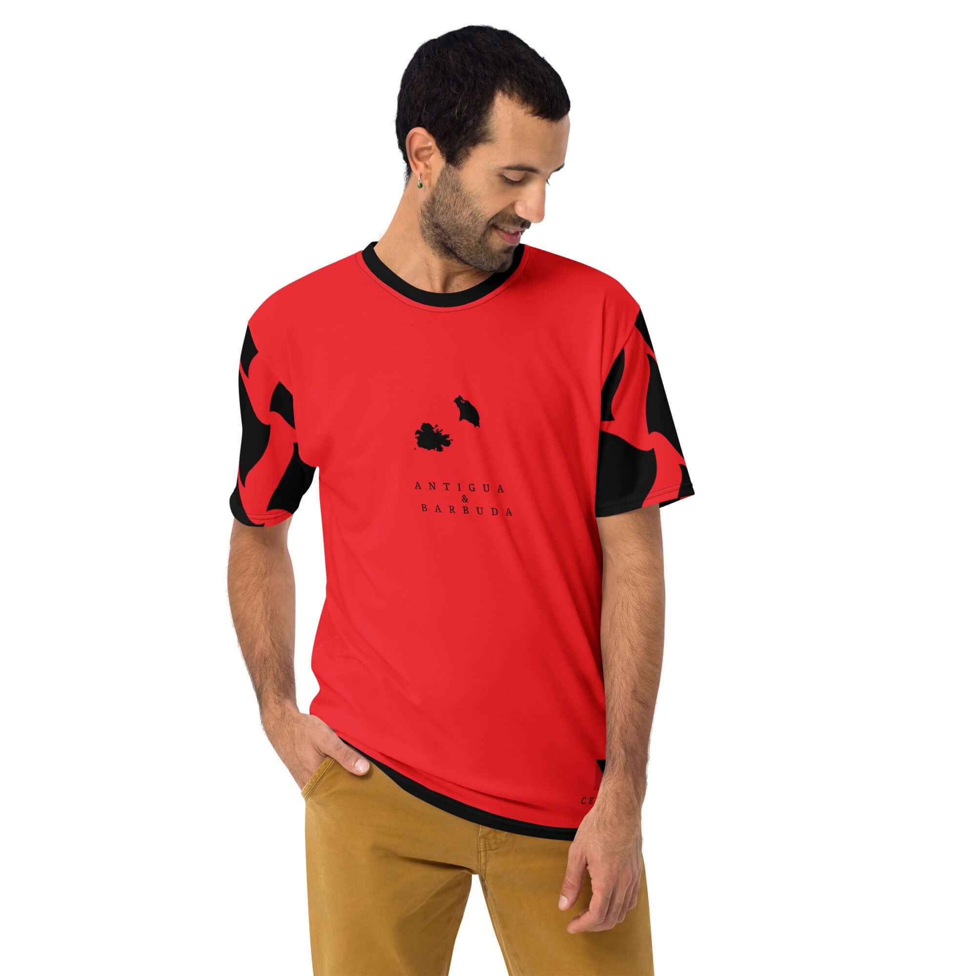 Antigua & Barbuda Off Script Men's t-shirt (Red)-Fete Massive