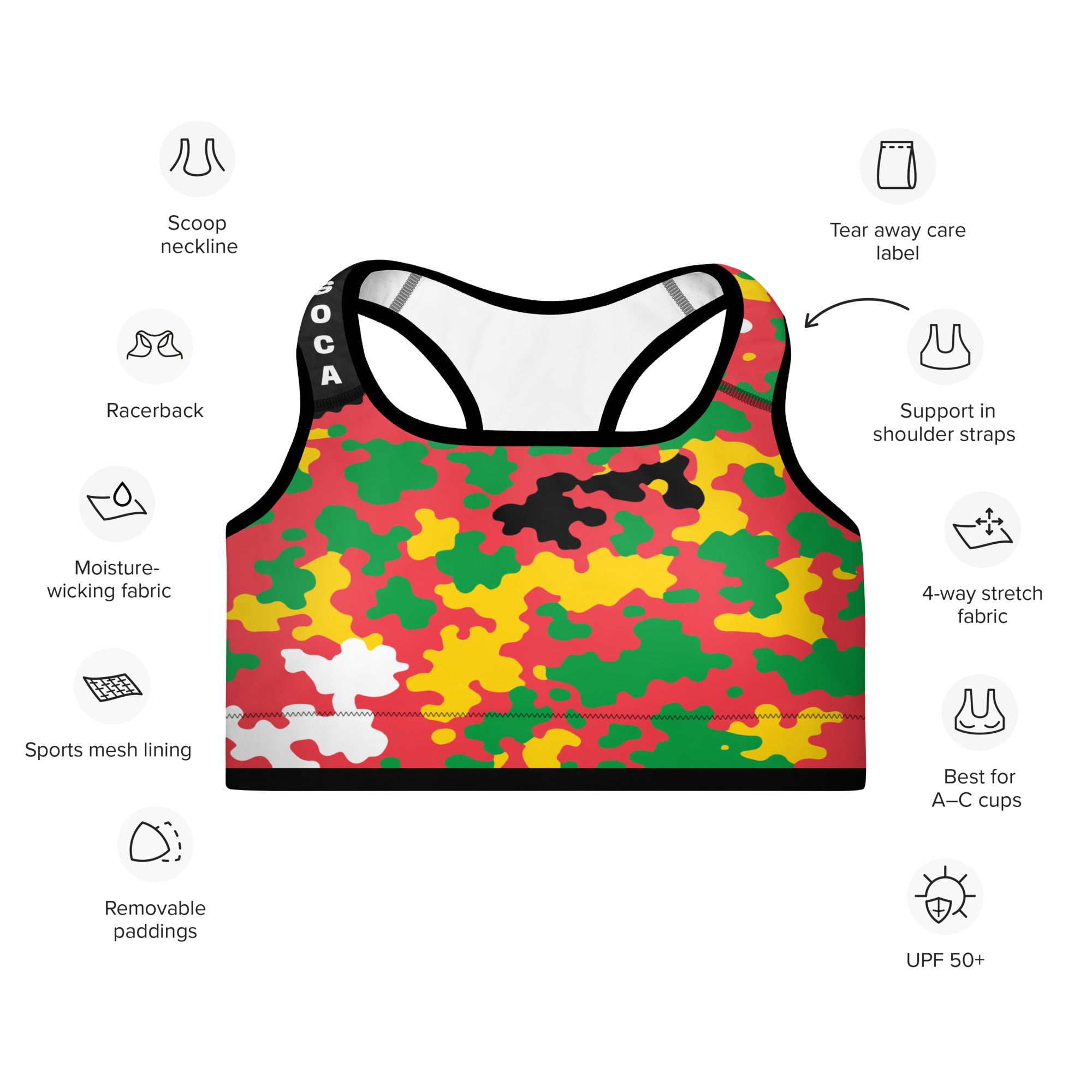 Guyana CAMO Padded Sports Bra-Fete Massive