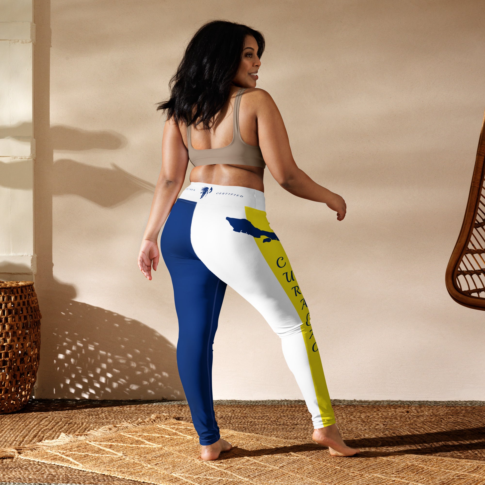 Curacao Flag Yoga Leggings (White)-Fete Massive