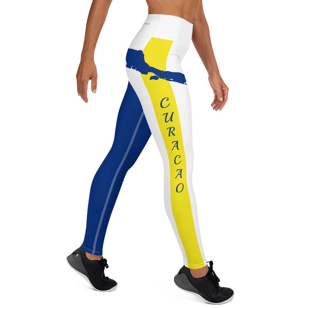 Curacao Flag Yoga Leggings (White)-Fete Massive