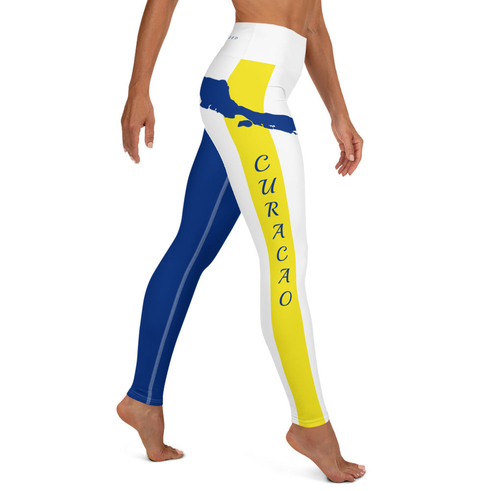 Curacao Flag Yoga Leggings (White)-Fete Massive