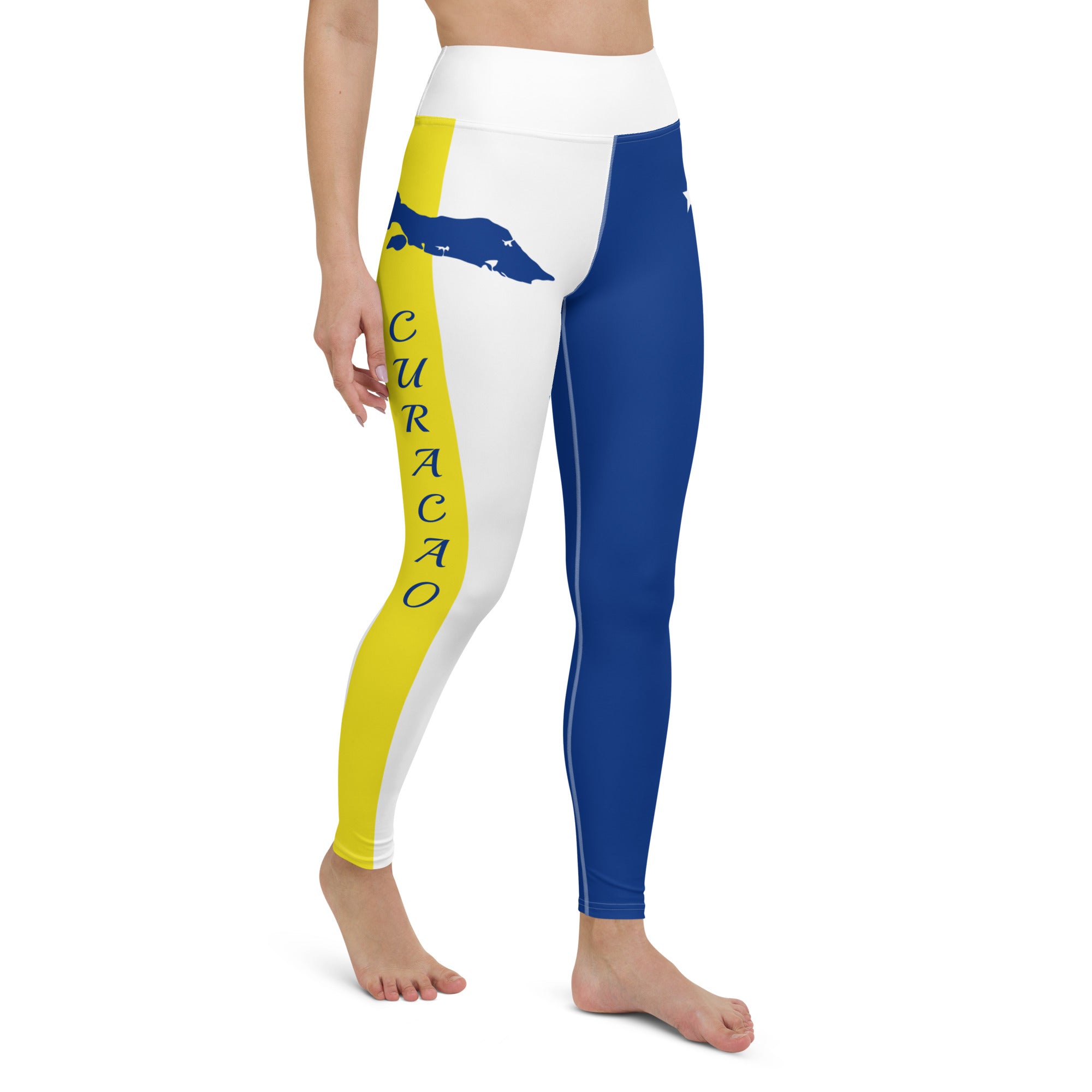 Curacao Flag Yoga Leggings (White)-Fete Massive