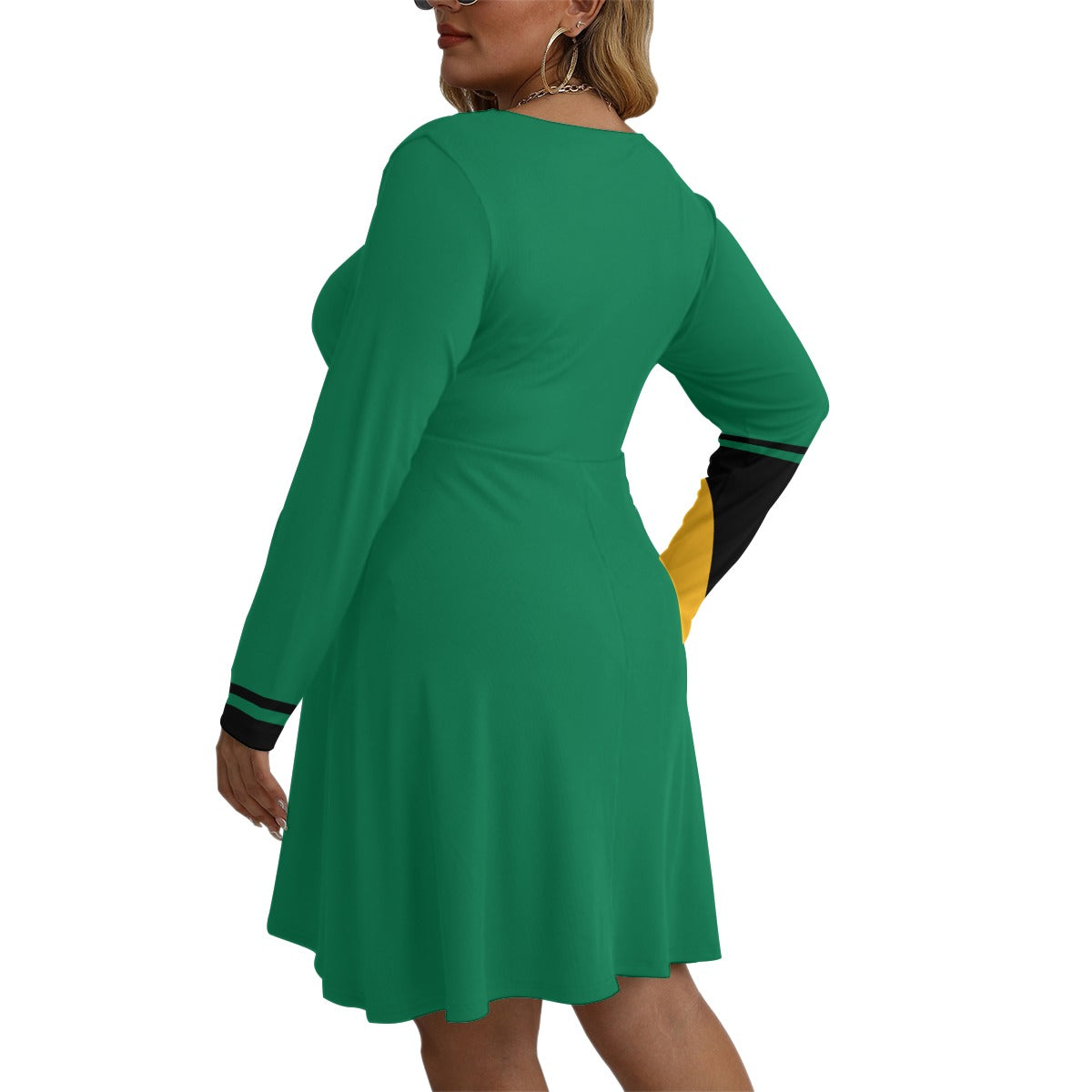 V-neck Long Sleeve Dress(Plus Size)