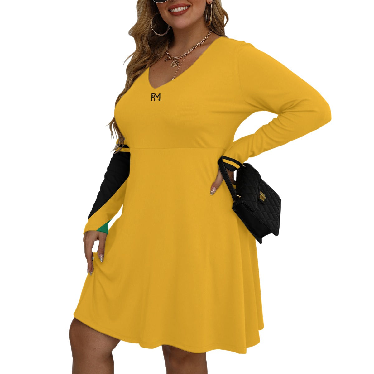 Women's V-neck Long Sleeve Dress(Plus Size)