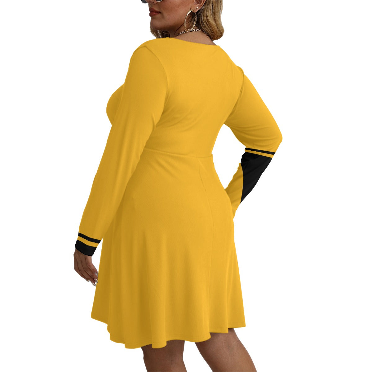 Women's V-neck Long Sleeve Dress(Plus Size)