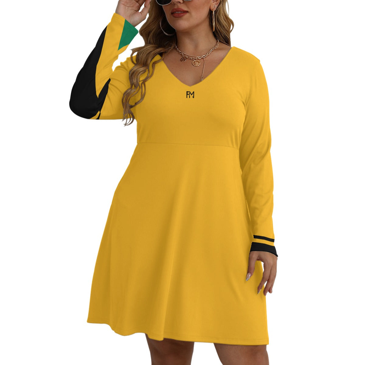 Women's V-neck Long Sleeve Dress(Plus Size)