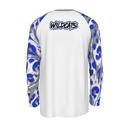 Laurel Wildcats Men's Raglan Long Sleeve T-Shirt White & Grey/Blue Trim