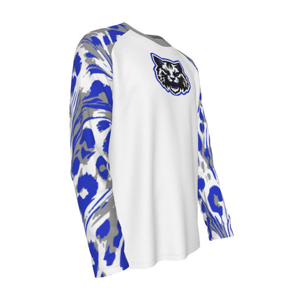 Laurel Wildcats Men's Raglan Long Sleeve T-Shirt White & Grey/Blue Trim