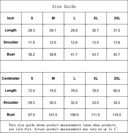 Size guide for men's O-neck long tank top, detailing measurements in inches and centimeters for small to 2XL sizes.