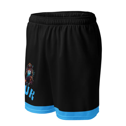 Exercise with WUK - Unisex mesh shorts (Black with blue trim)-Fete Massive