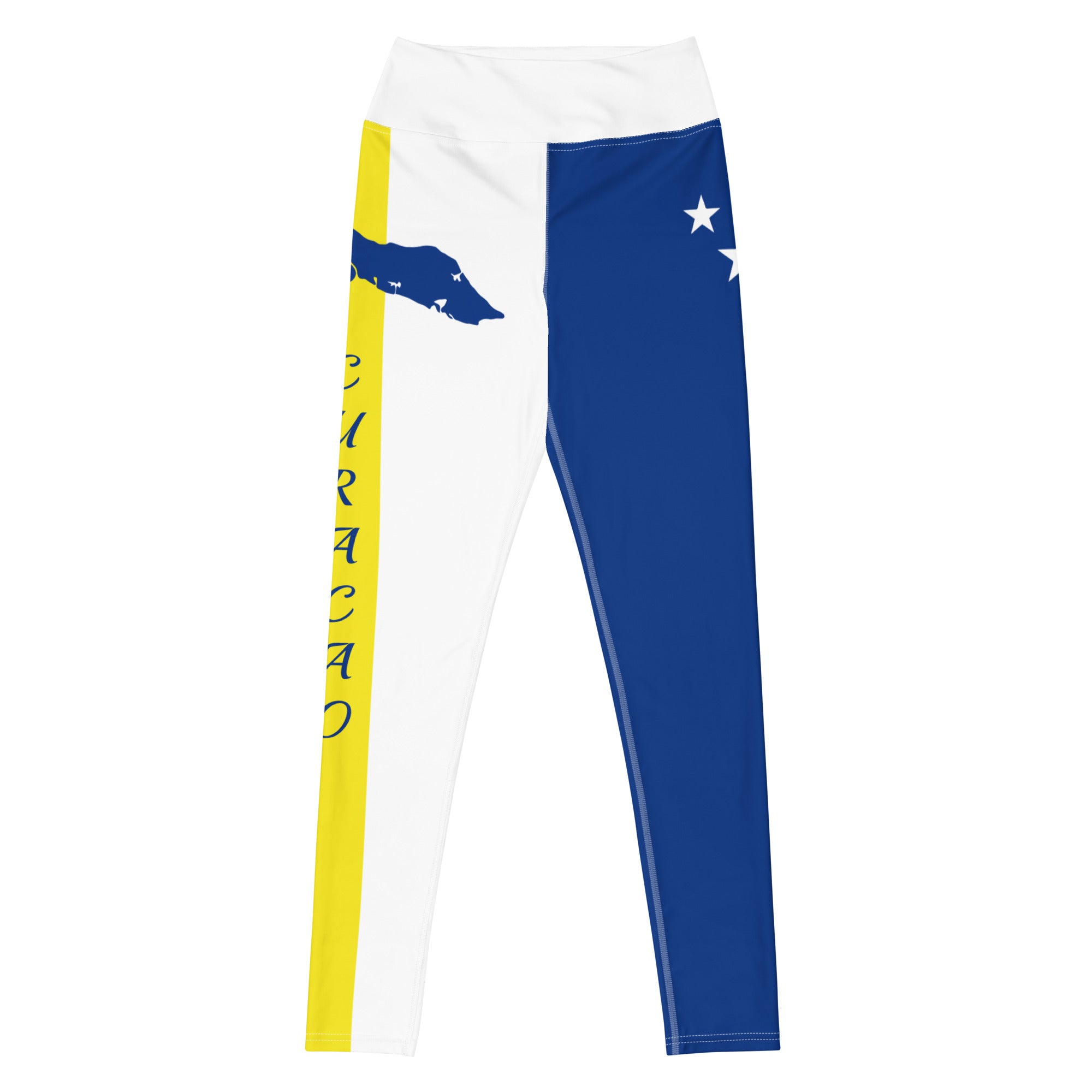 Curacao Flag Yoga Leggings (White)-Fete Massive